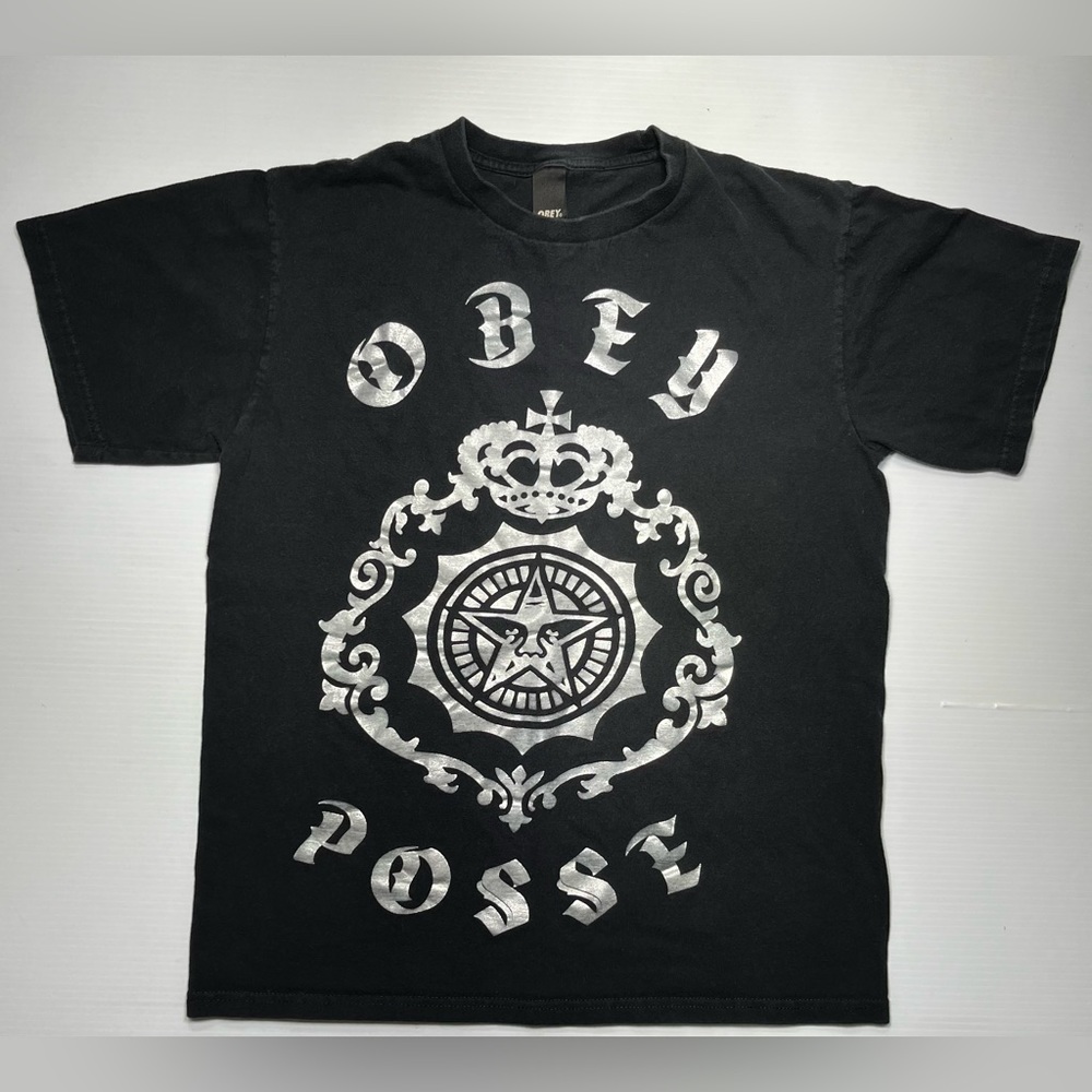 Obey Posse Streetwear Geometric Star T Shirt Black Medium